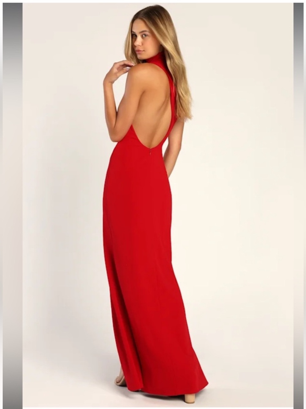 NWT- Keep It Interesting Red Asymmetrical Cutout Halter Dress - Picture 2 of 15